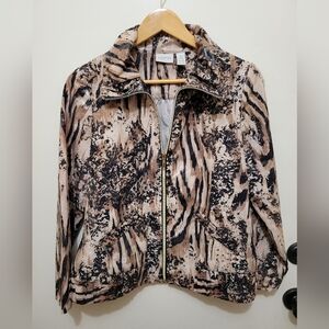 Chico's Zenergy Animal Print Utility Jacket - Black and Brown - Size 0